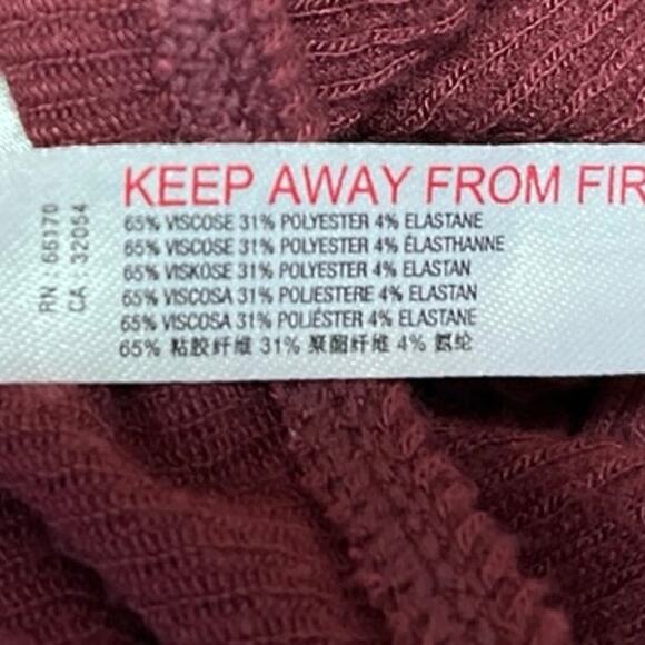 Free People Hi Hon Wine Red Rib Knit Long Sleeve Scoop Neck Thong Bodysuit Top M - Picture 5 of 5